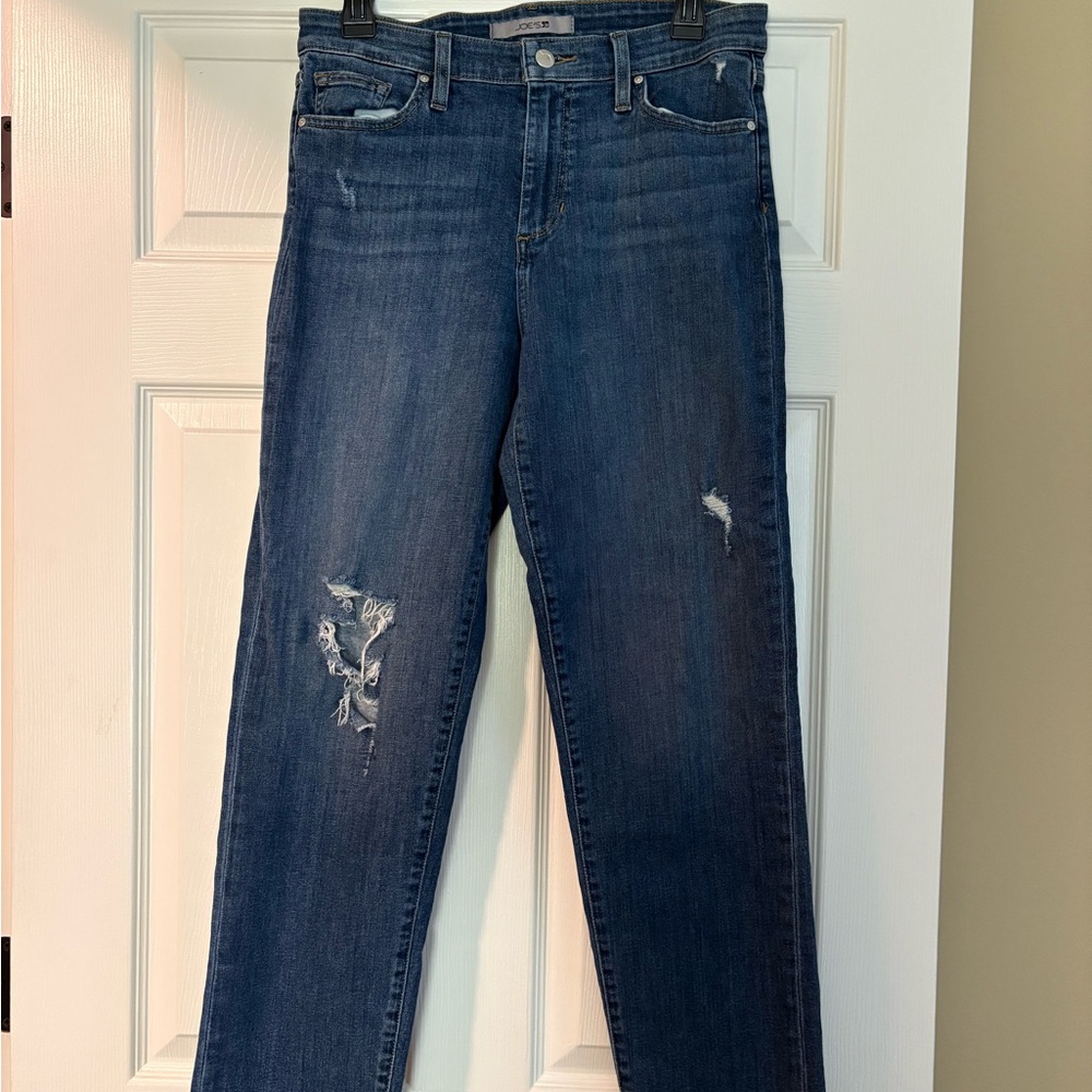 Joe's Jeans Straight Leg Distressed Dark Blue Jeans